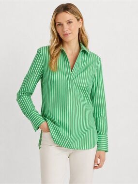 Lauren Ralph Lauren blouse  green and white vertical stripes  size M